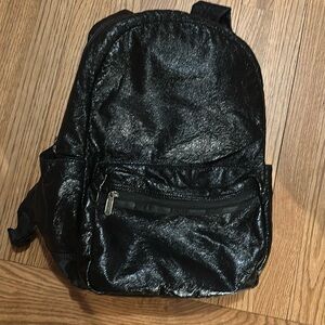 LeSportsac Metallic Black Faux Leather Backpack